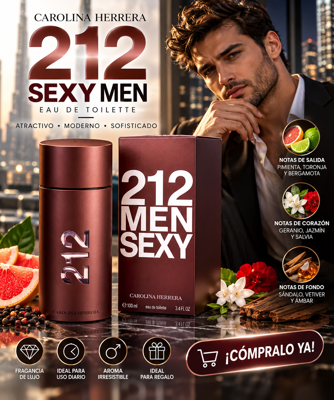 Perfume Carolina Herrera 212 Sexy Men Edt 100ml Para Hombre