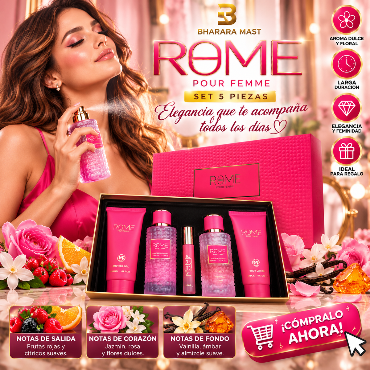 Bharara Rome Pour Femme Perfume Lady Gift Set 5 Piezas
