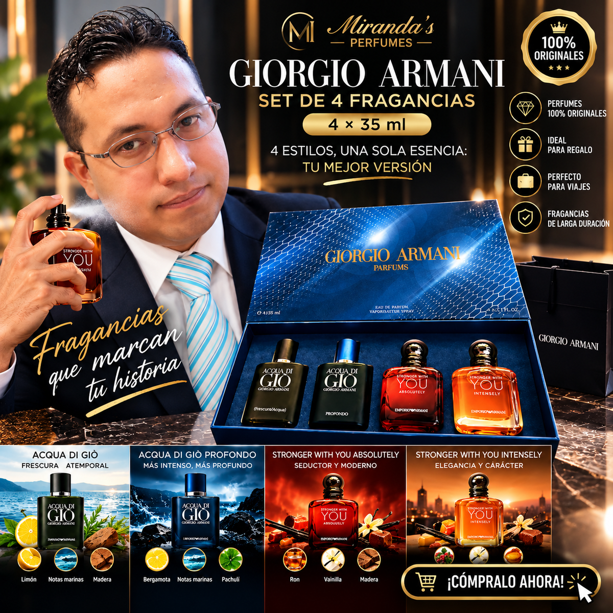🔥 Giorgio Armani Set de 4 Fragancias | Lujo en cada aroma 🎁