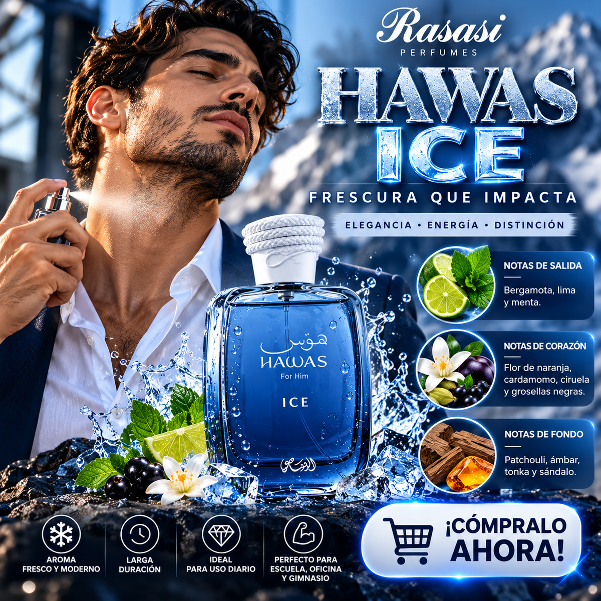 Perfume Hawas Ice Edp 100ml Aromático Amaderado Spray Para Hombre