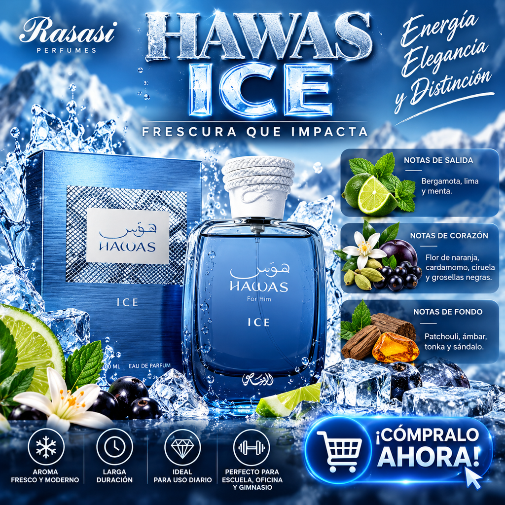 Perfume Hawas Ice Edp 100ml Aromático Amaderado Spray Para Hombre