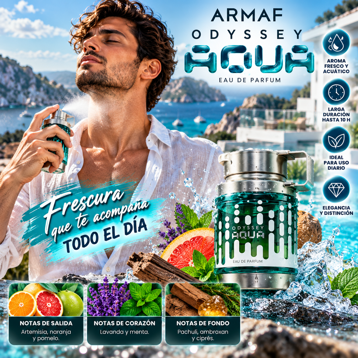 Perfume Armaf Odyssey Aqua 3.4oz Edp Set 4 Piezas Hombre