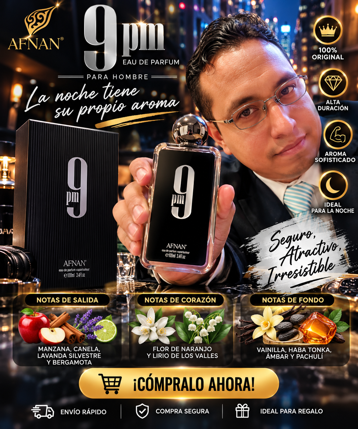 Perfumes Arabes Man Afnan 9pm 100ml Para Caballero