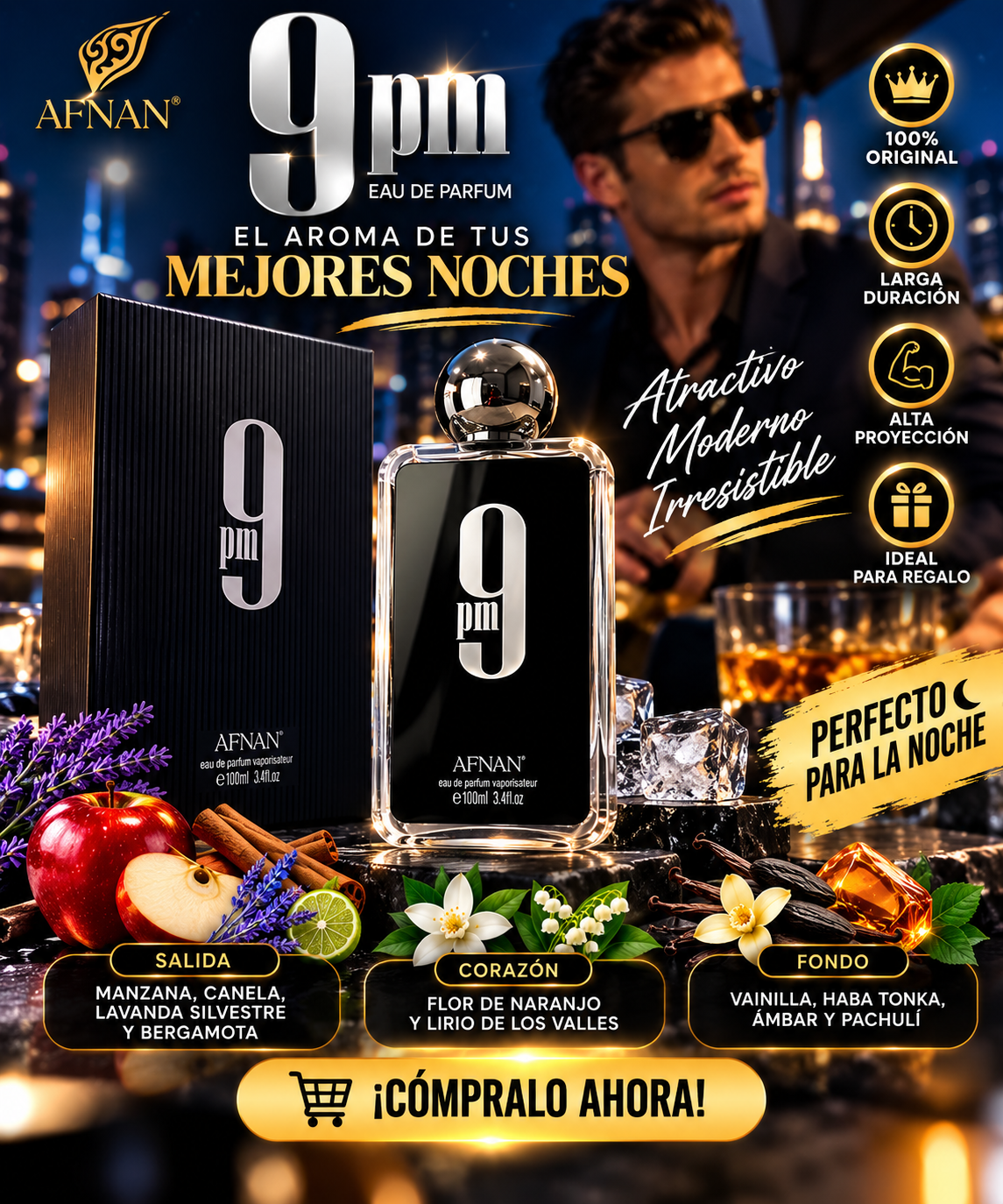 Perfumes Arabes Man Afnan 9pm 100ml Para Caballero
