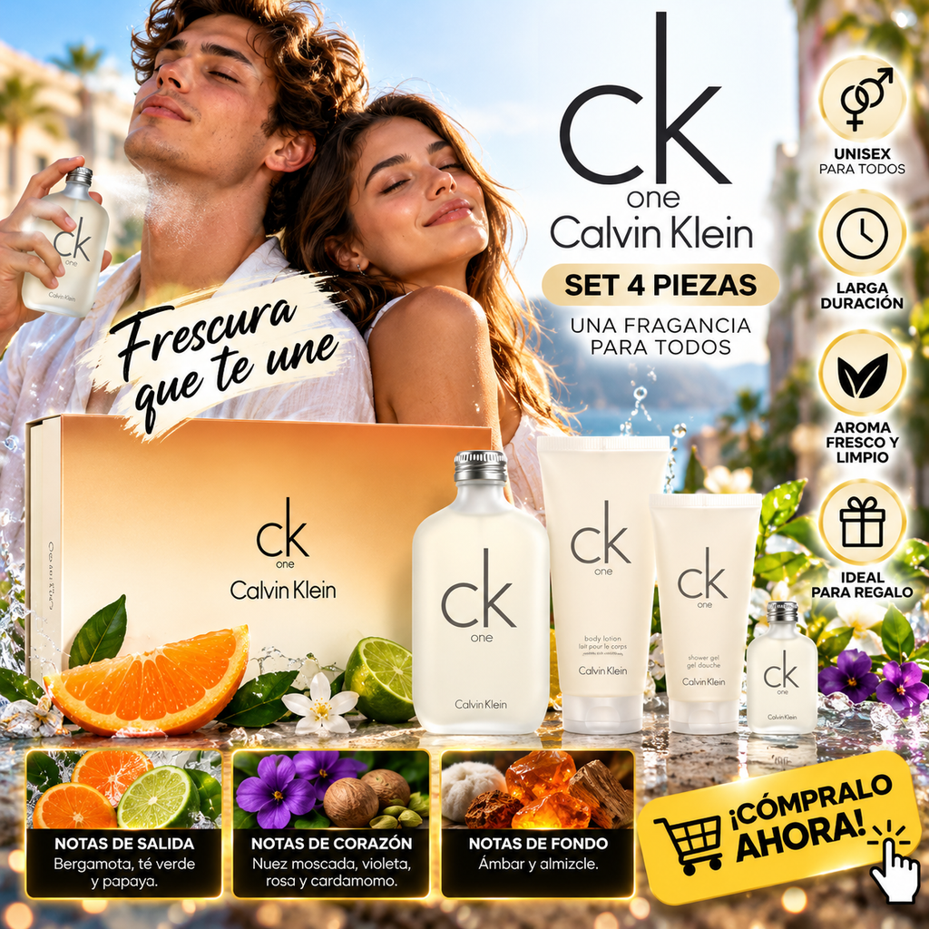 Calvin Klein, Set Unisex 4 piezas, Ck One Edt, 200ml