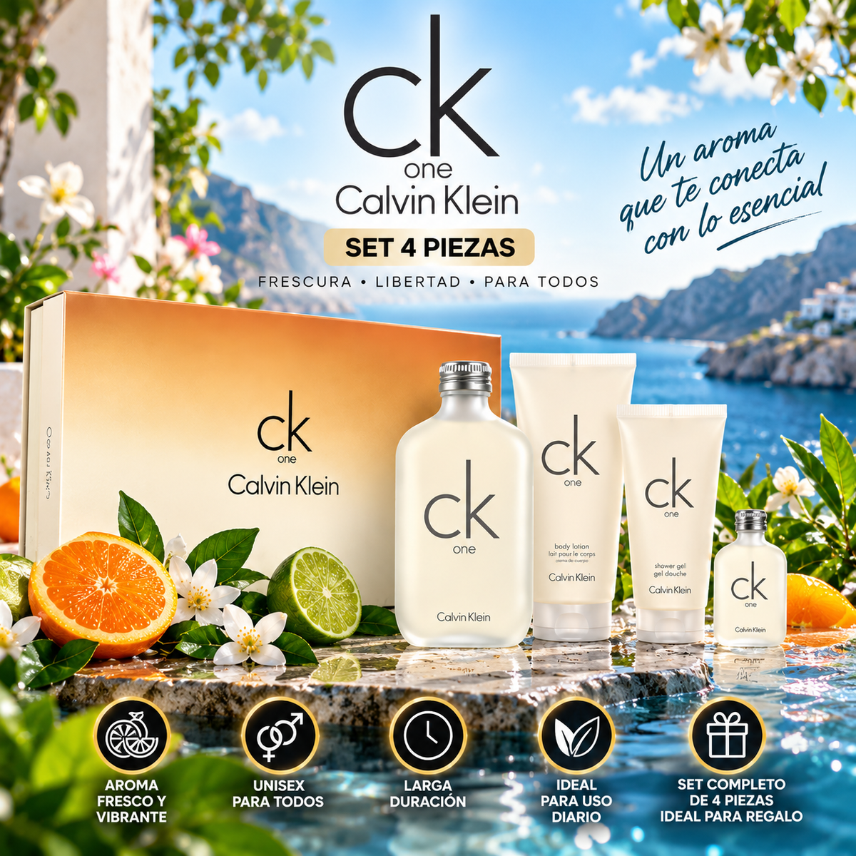 Calvin Klein, Set Unisex 4 piezas, Ck One Edt, 200ml