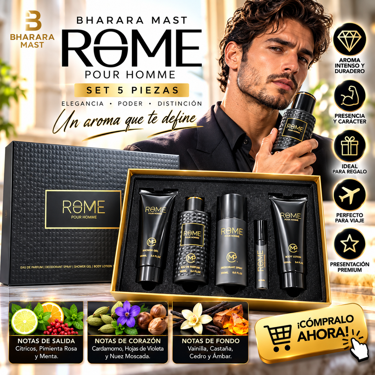 Bharara Set Perfume  Pure Rome  5 Pz Para Hombre