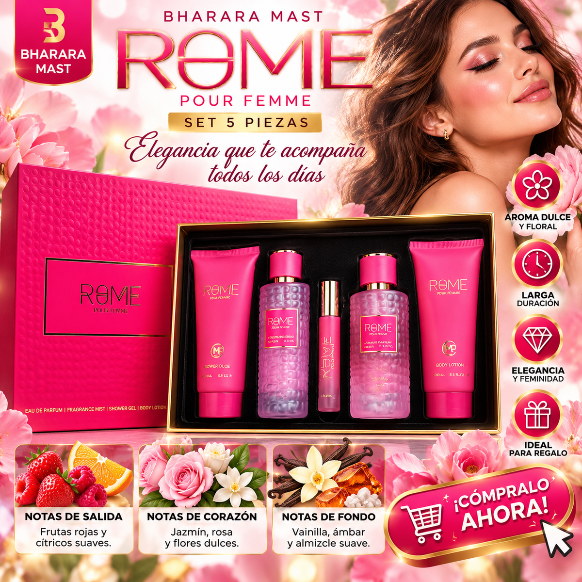 Bharara Rome Pour Femme Perfume Lady Gift Set 5 Piezas