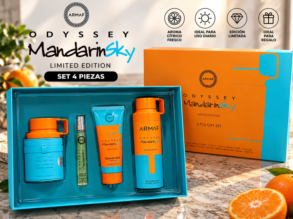 🍊 ARMAF Odyssey MandarinSky – Set 4 Piezas 💙