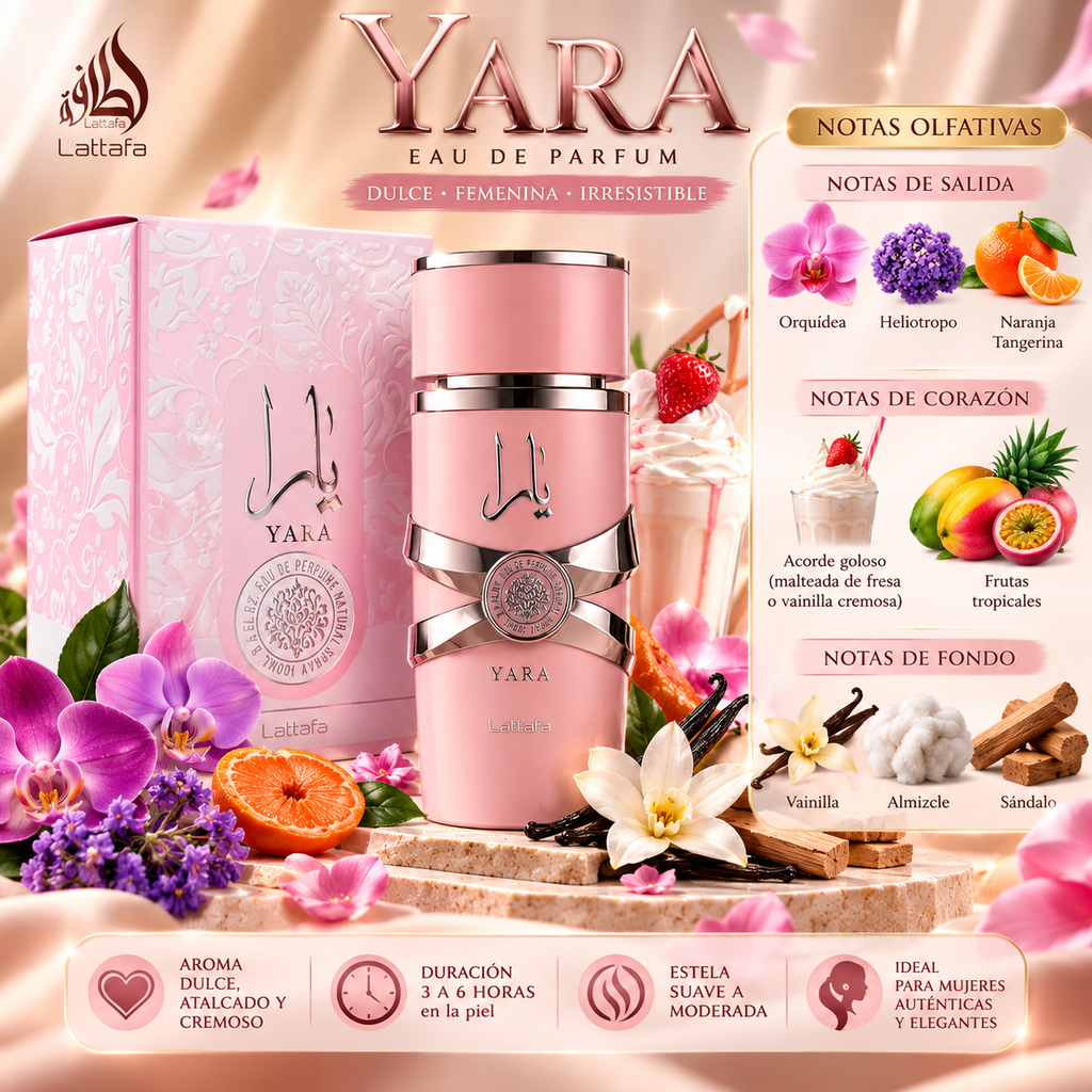 Yara Lattafa Eau De Parfum , perfume árabe para mujer, 100 ml